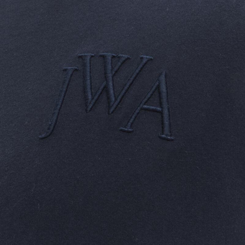JW Anderson JWA logo embroidered navy blue cotton tie sleeve T-shirt S