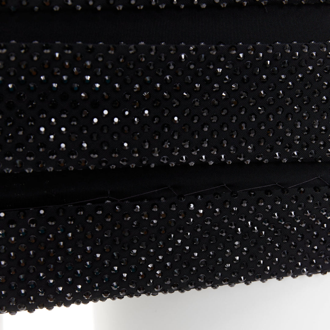 ALEXANDRE VAUTHIER  black crystal strass stretched panel bandage mini slip dress