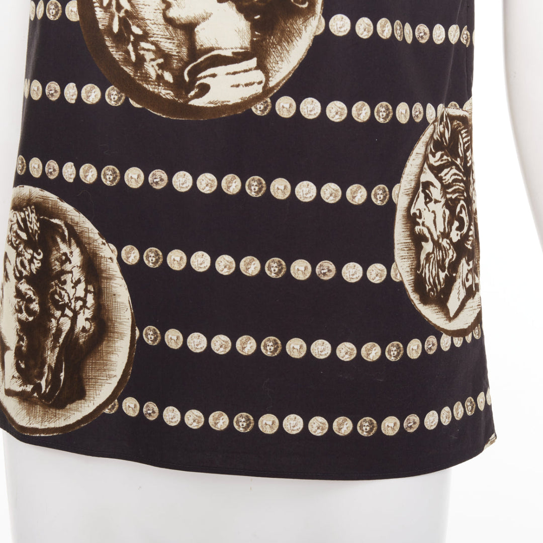 DOLCE GABBANA black copper cotton roman coin print cap sleeves top IT38 XS
