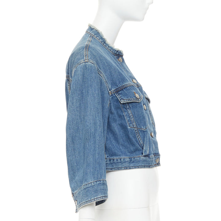 DRIES VAN NOTEN 2017 blue washed distressed 3/4 sleeve crop denim jacket FR38 M