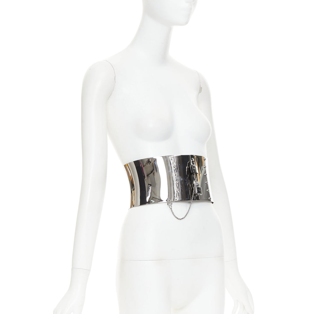 rare DOLCE GABBANA silver chrome metal double lock corset waist belt Beyonce
