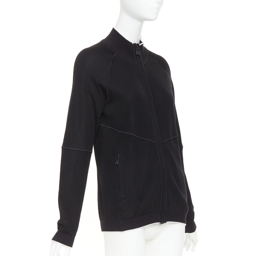 CHANEL SPORTS 09P black technical knit embroidered logo zip-up jacket FR40 L