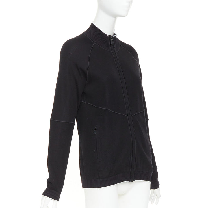 CHANEL SPORTS 09P black technical knit embroidered logo zip-up jacket FR40 L