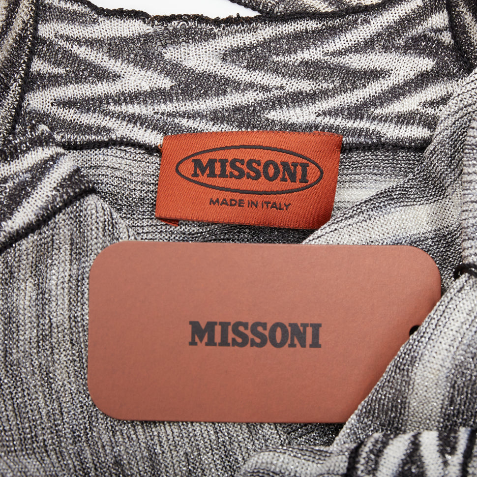 MISSONI Armonia black metallic grey striped jersey lurex knit dress IT38 XS