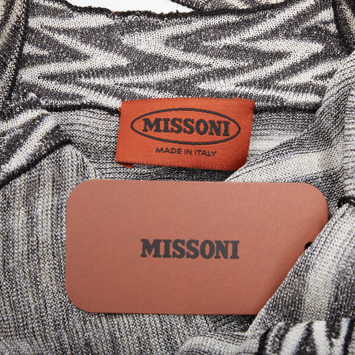 MISSONI Armonia black metallic grey striped jersey lurex knit dress IT38 XS