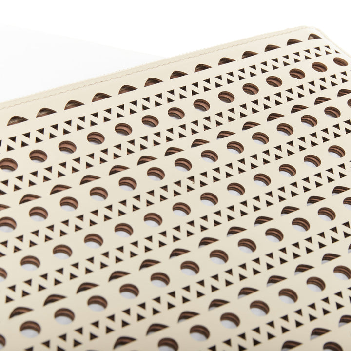 ALAIA Vienne laser cut tan beige neutral calfskin flat zip pouch clutch bag