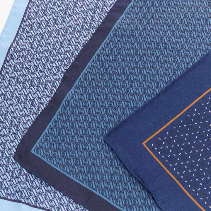 ERMENEGILDO ZEGNA Set of 3 blue geometric polka dot silk pocket square scarf