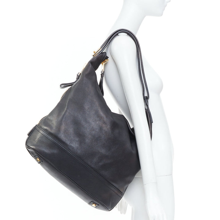 TOM FORD 2014 Jennifer oversized chunky gold zip black leather hobo bag pouch