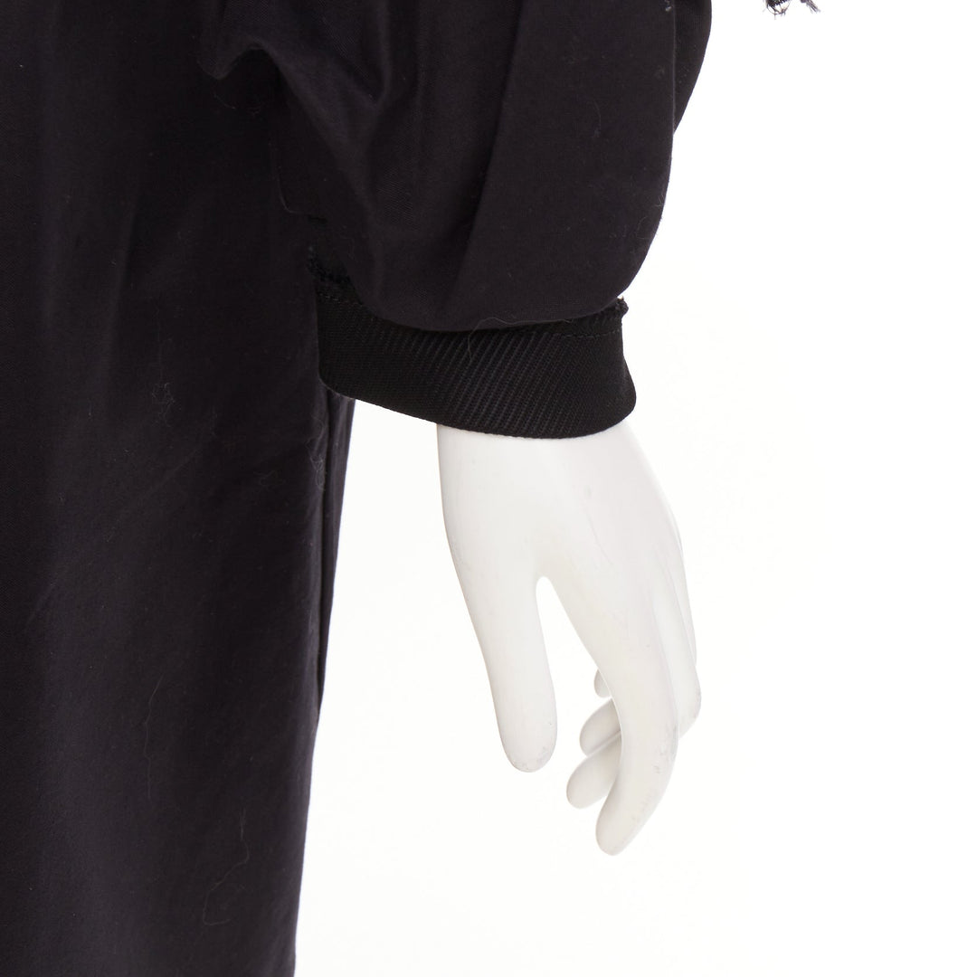 COMME DES GARCONS 2021 black twill cotton ruffled bow sleeve asymmetric coat S