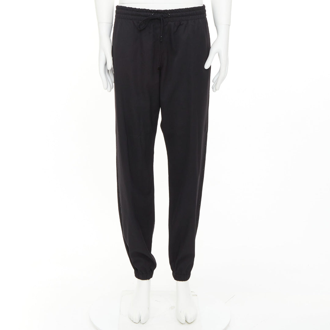 SAINT LAURENT 2018 black virgin wool beaded trim drawstring jogger pants FR48 M