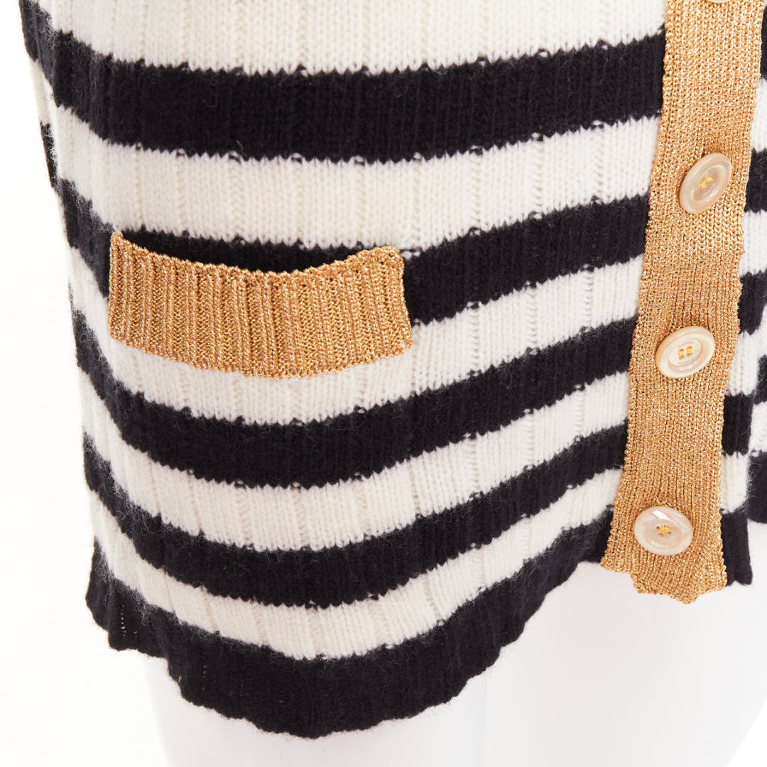 GUCCI Michele black white cashmere wool flower embroidered gold cardigan XXS