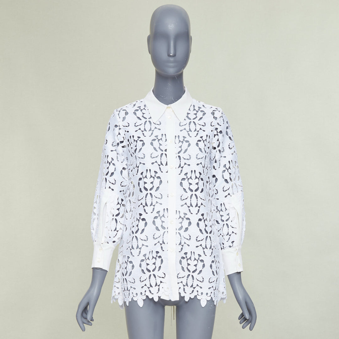 NO. 21 white floral embroidered anglais lace  open back button-up shirt IT38 XS
