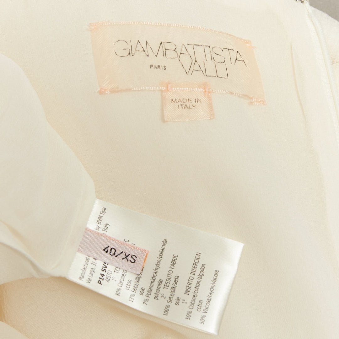 GIAMBATTISTA VALLI ivory cotton silk  floral cloque pleated midi dress IT40 XS