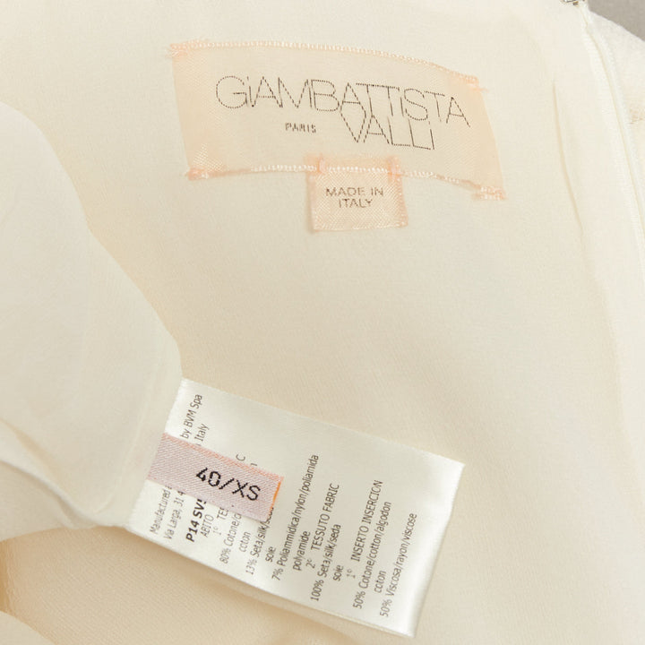 GIAMBATTISTA VALLI ivory cotton silk  floral cloque pleated midi dress IT40 XS