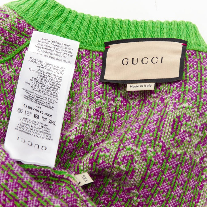 GUCCI 2022 purple green  wool GG monogram jacquard crew sweater dress XXS