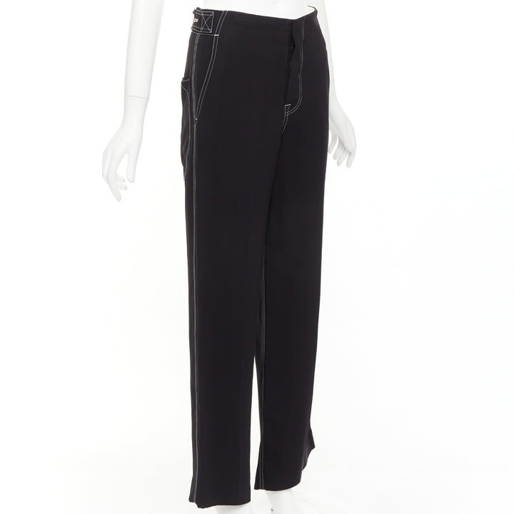 CELINE Phoebe Philo black white overstitch red button wide pants FR34 XS