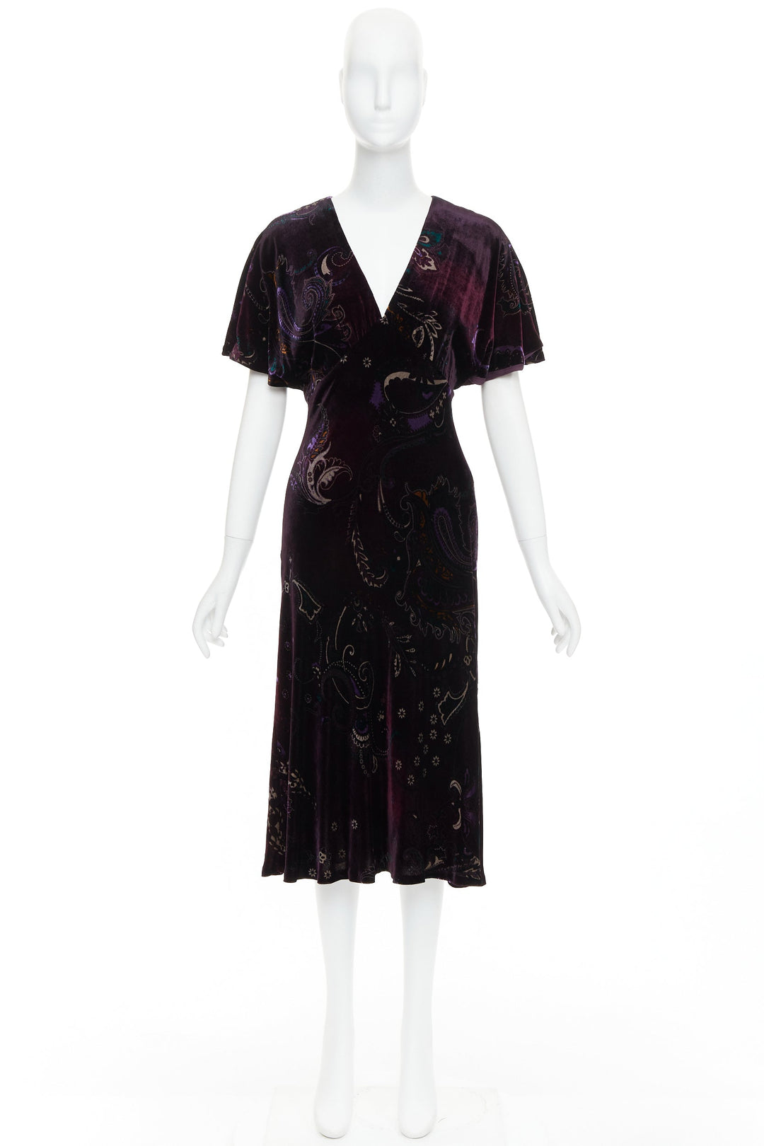 RALPH LAUREN Black Label Vintage dark purple velvet paisley floral dress US8 L