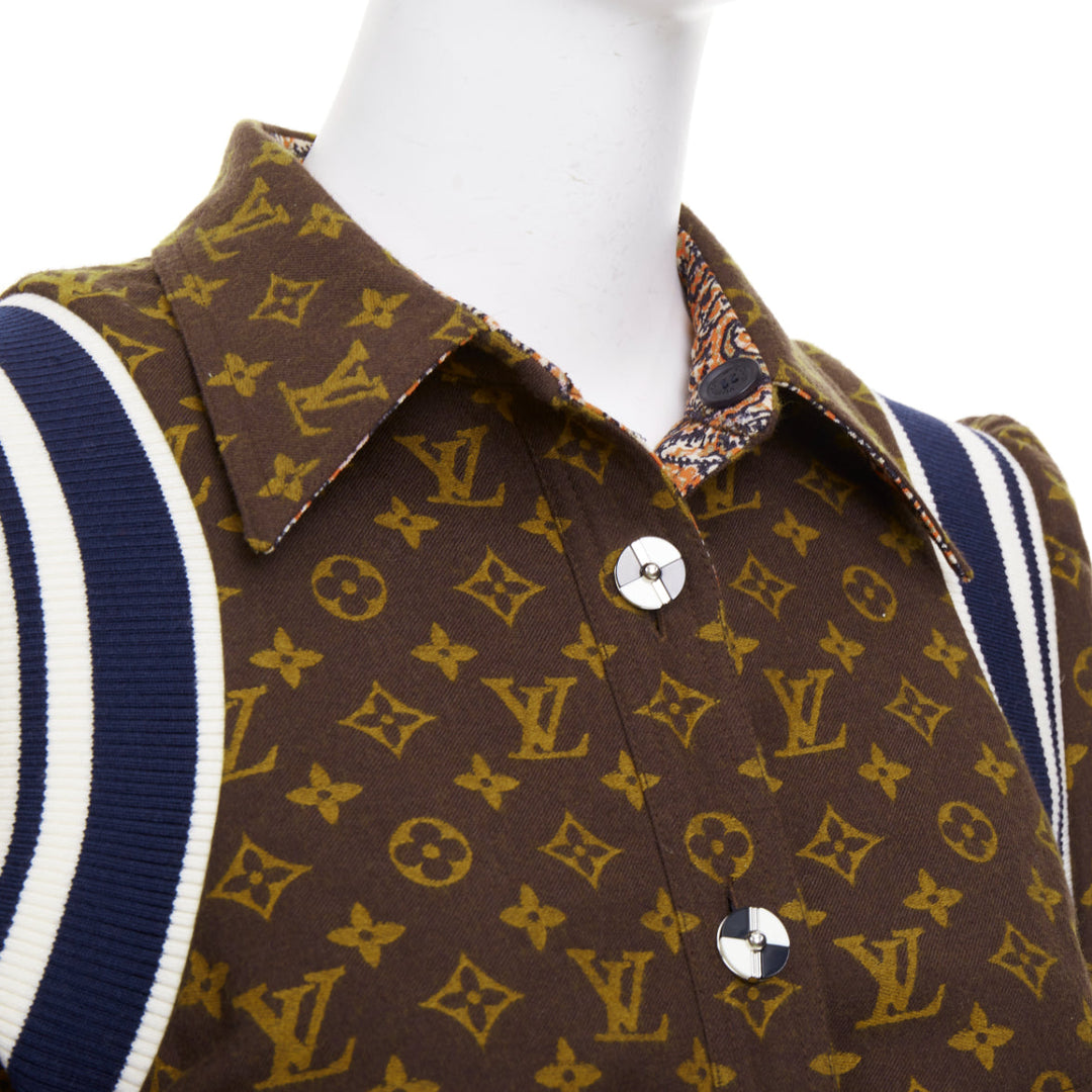 LOUIS VUITTON 2021 Reversible Monogram Cropped Varsity Knit outerwear FR36 S