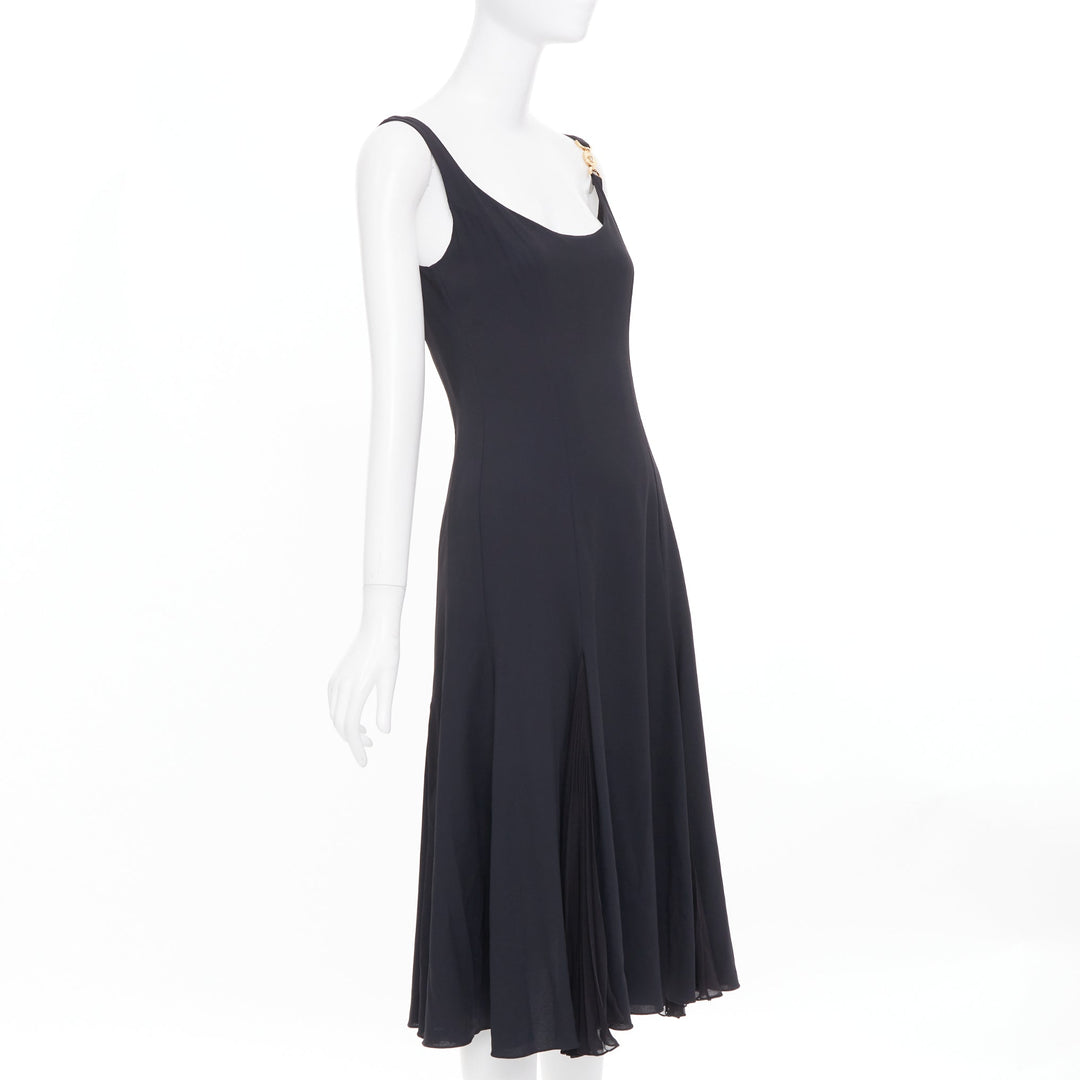 VERSACE 2023 Medusa 95 black viscose silk trim cocktail midi dress IT40 S