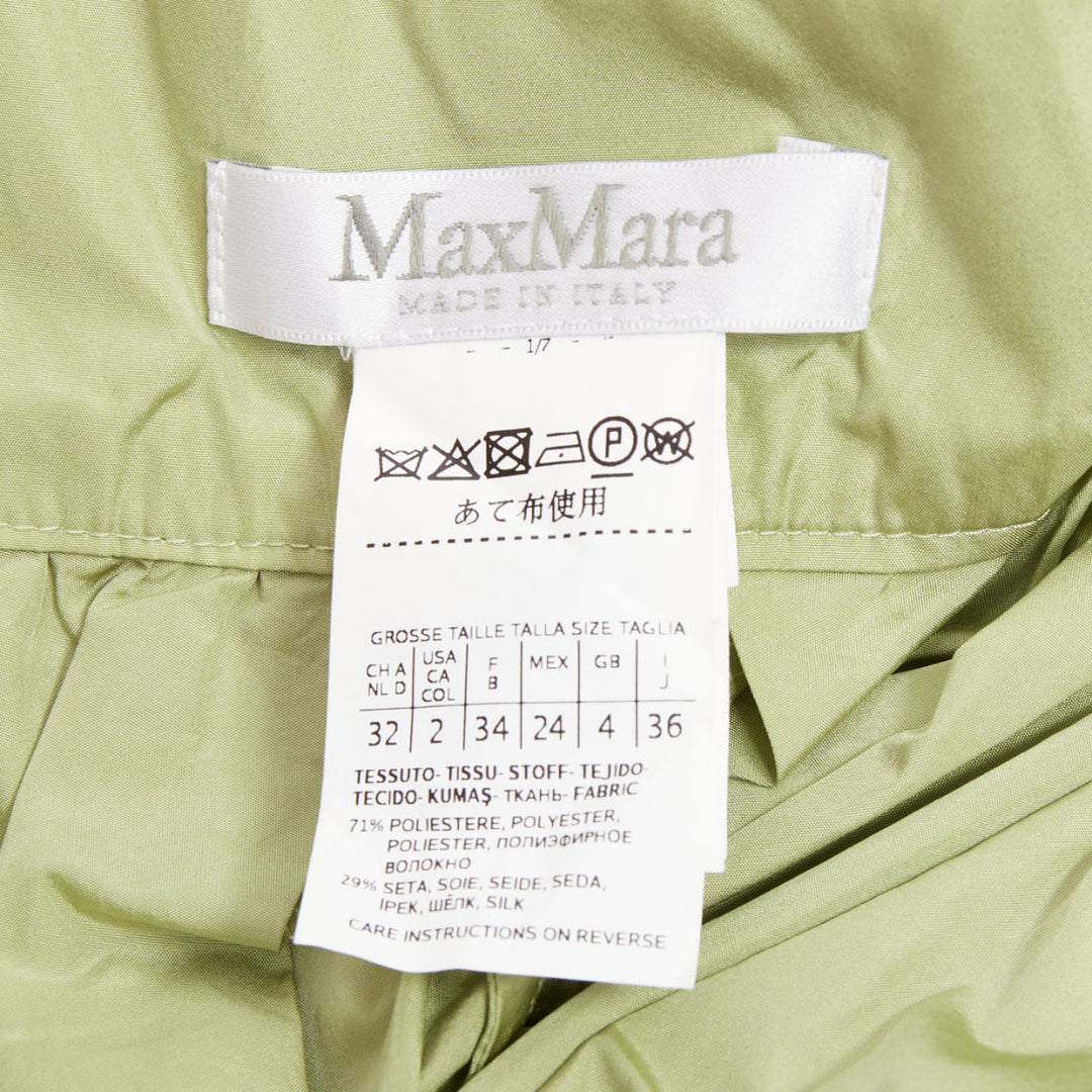 MAX MARA 2019 matcha green double breasted taffeta belted trench skirt IT36 XXS