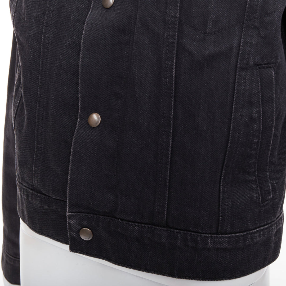 SAINT LAURENT 2018 black classic washed denim snap buttons trucker jacket M