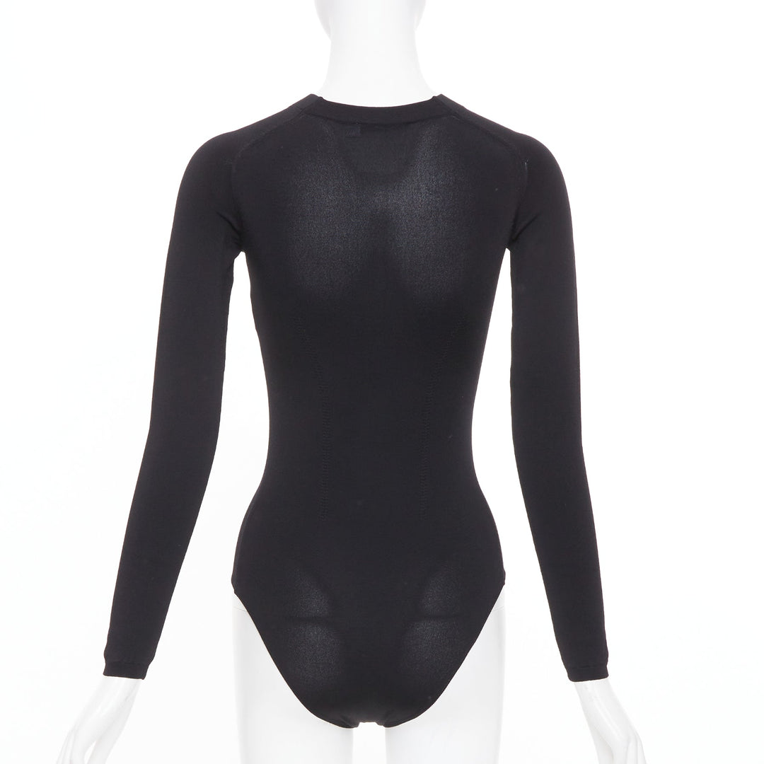 CHRISTIAN DIOR black compression knit technical long sleeve bodysuit FR34 XS