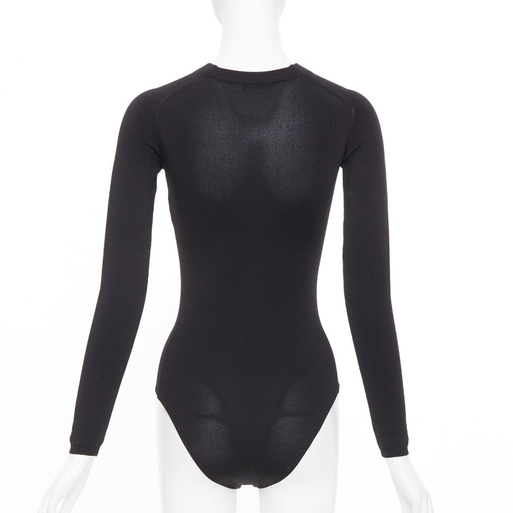 CHRISTIAN DIOR black compression knit technical long sleeve bodysuit FR34 XS