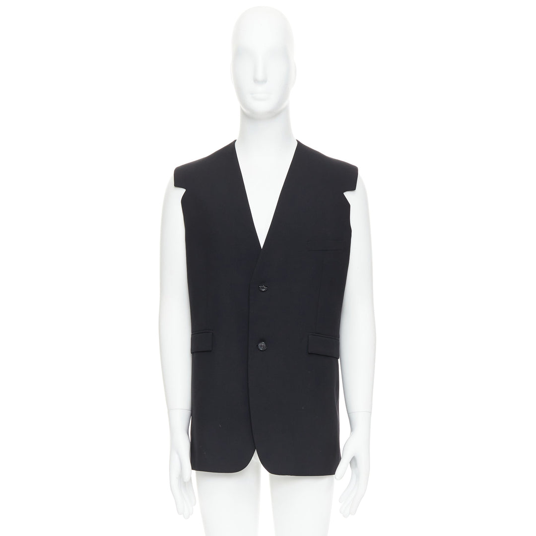 RAF SIMONS 2009 black 100% wool v cut armhole waistcoat IT52 XL