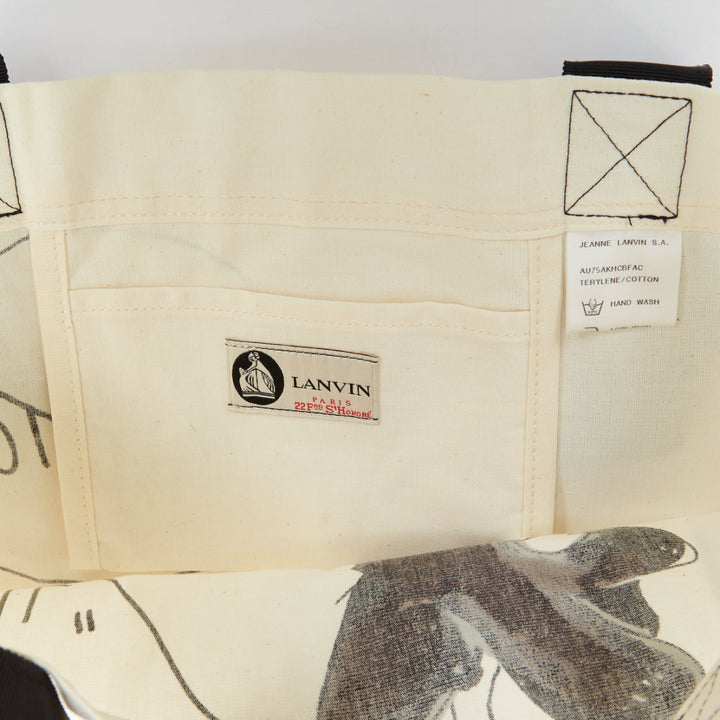 LANVIN I Want It All fashion sketch printed cotton canvas grosgrain tote bag