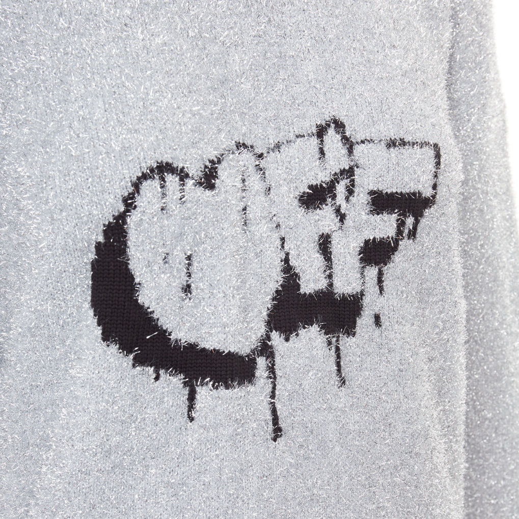 OFF WHITE Virgil Abloh 2019 silver lurex OFF graffiti graphic sweater IT38 XS