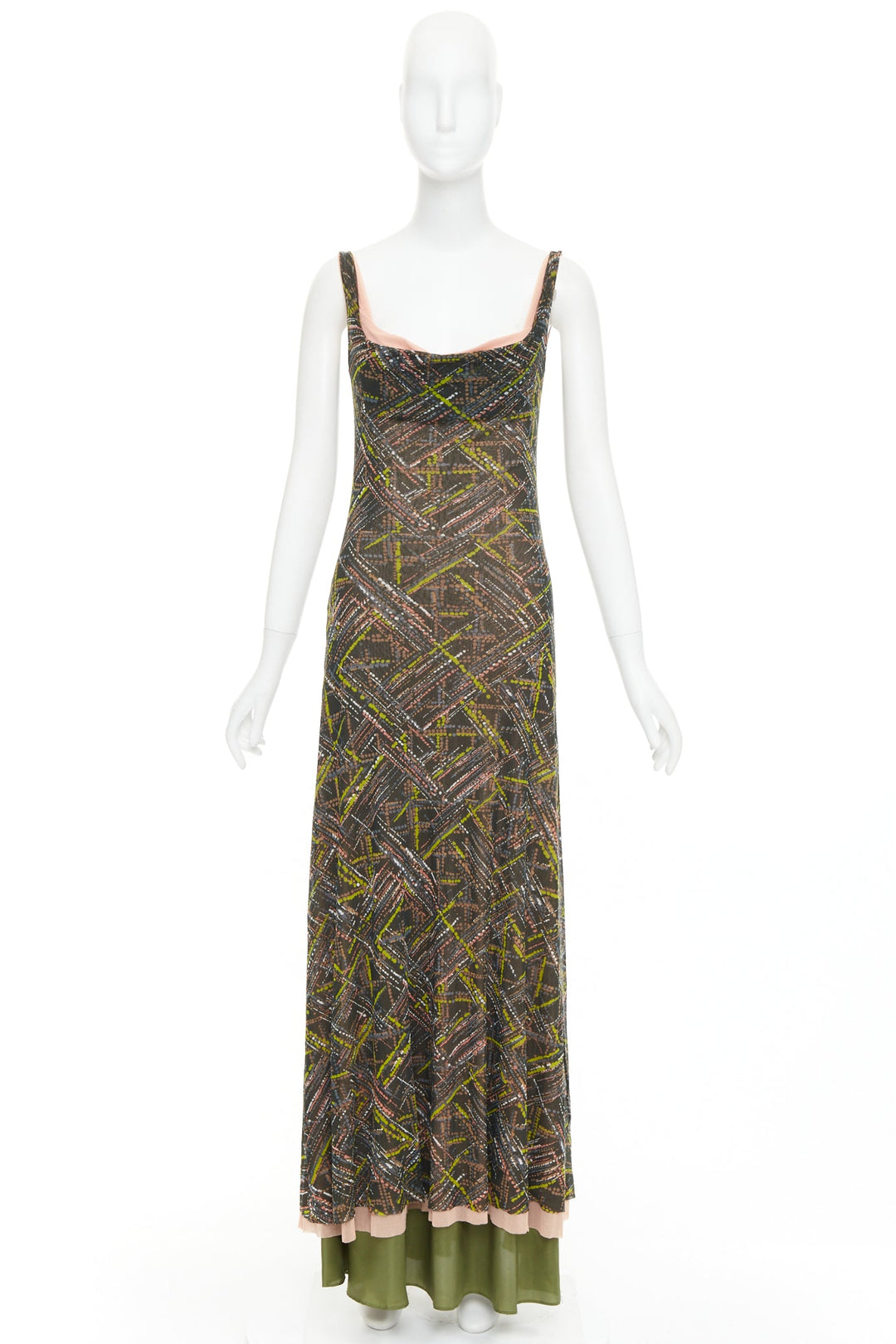 SEVERINE PERAUDIN Vintage Sinop brown opium purple abstract long dress M