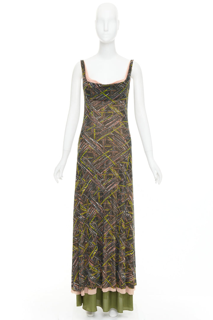 SEVERINE PERAUDIN Vintage Sinop brown opium purple abstract long dress M