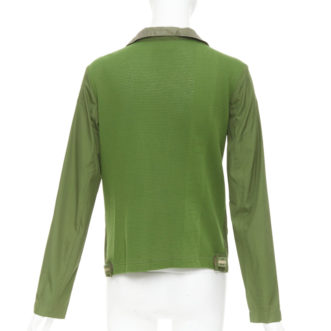 FENDI JEANS Vintage green nylon technical small logo zip up jacket