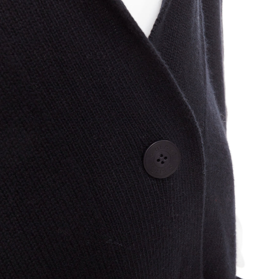 HERMES 100% cashmere black hooded rectangular poncho cardigan coat TU
