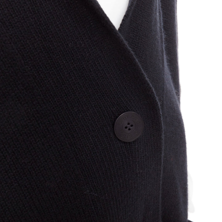 HERMES 100% cashmere black hooded rectangular poncho cardigan coat TU