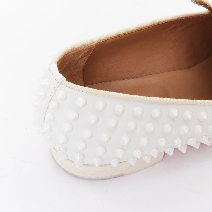 CHRISTIAN LOUBOUTIN Dandelion white leather spike stud loafer shoes EU40.5