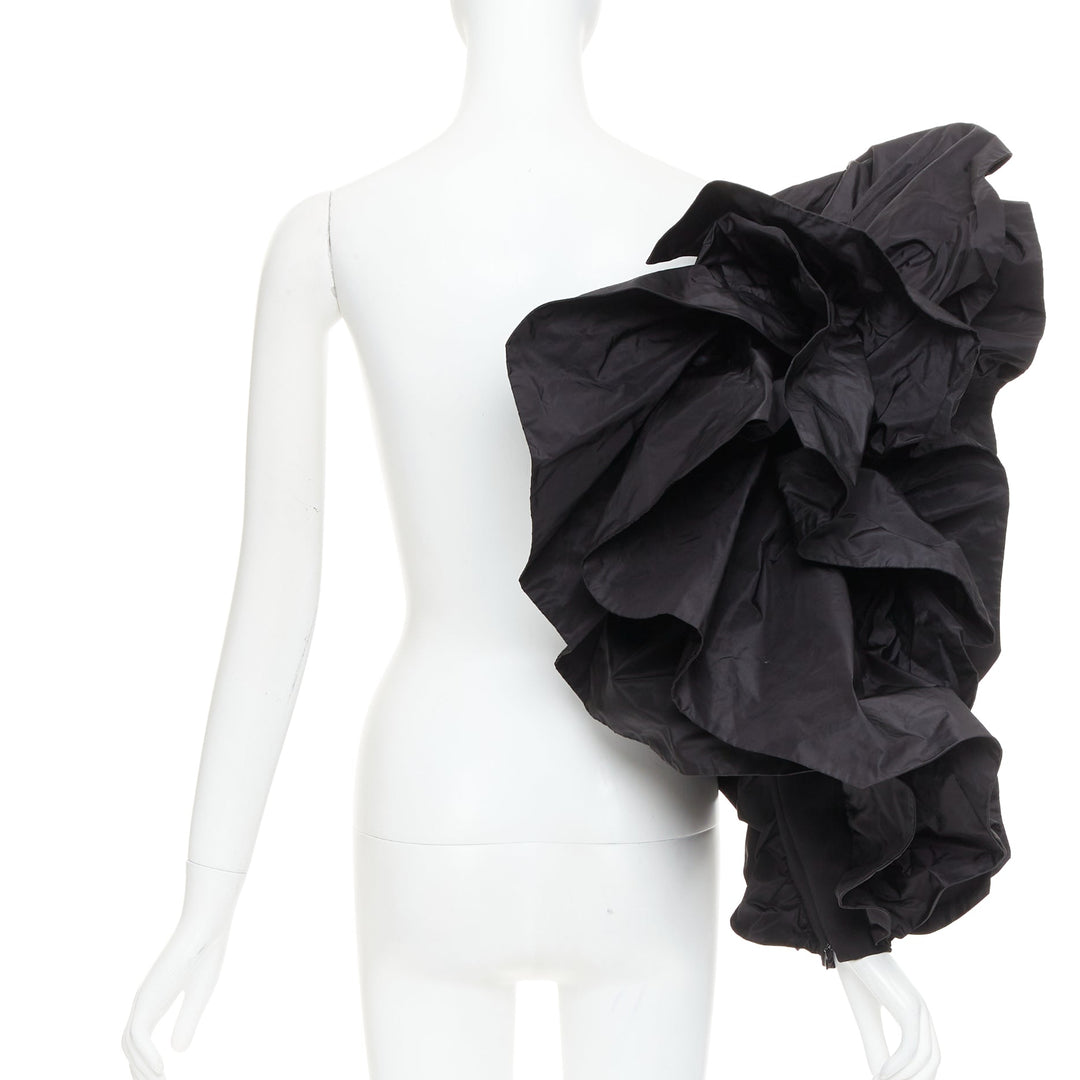 ALEXANDRE VAUTHIER black taffeta voluminous ruffle dramatic single sleeve XS