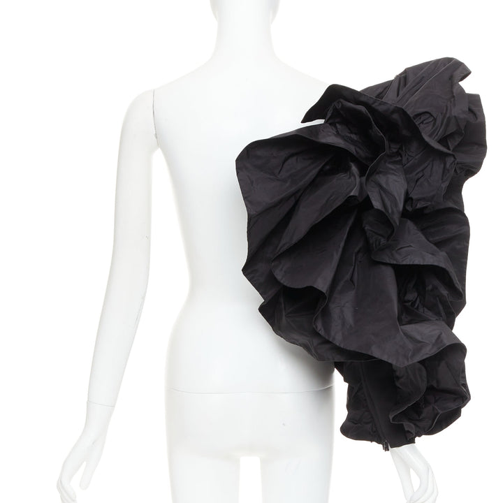 ALEXANDRE VAUTHIER black taffeta voluminous ruffle dramatic single sleeve XS
