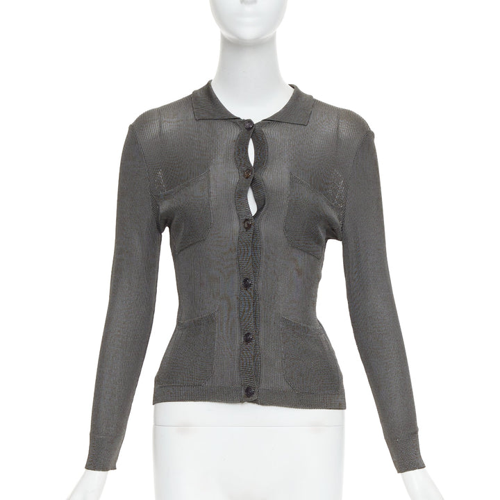 GIANNI VERSACE 1997 Vintage grey ribbed Medusa buttons military top