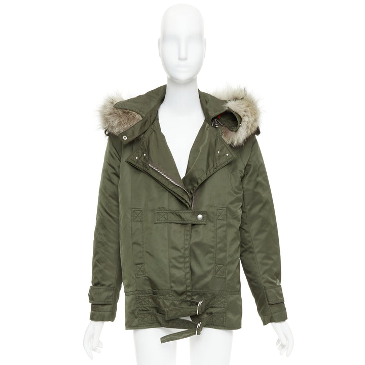 ALTUZARRA Cyprus fur trimmed hood green nylon buckled utility parka FR36 S