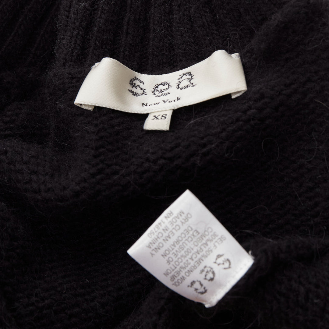 SEA NEW YORK black merino wool alpaca Victorian ruffle crop sweater XS
