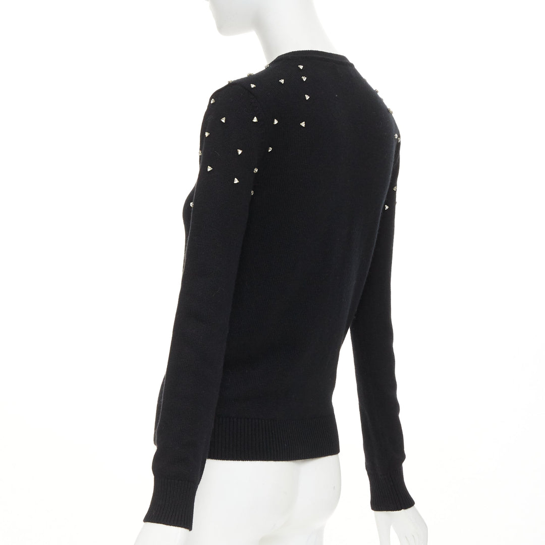 SAINT LAURENT 2019 100% cashmere black clear triangle crystal crew sweater XS