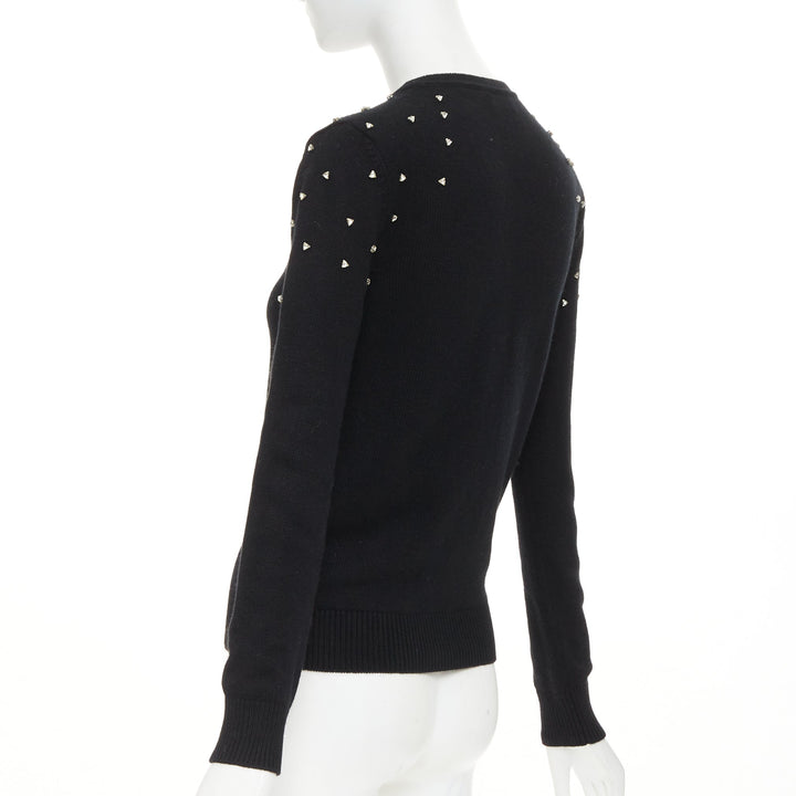 SAINT LAURENT 2019 100% cashmere black clear triangle crystal crew sweater XS