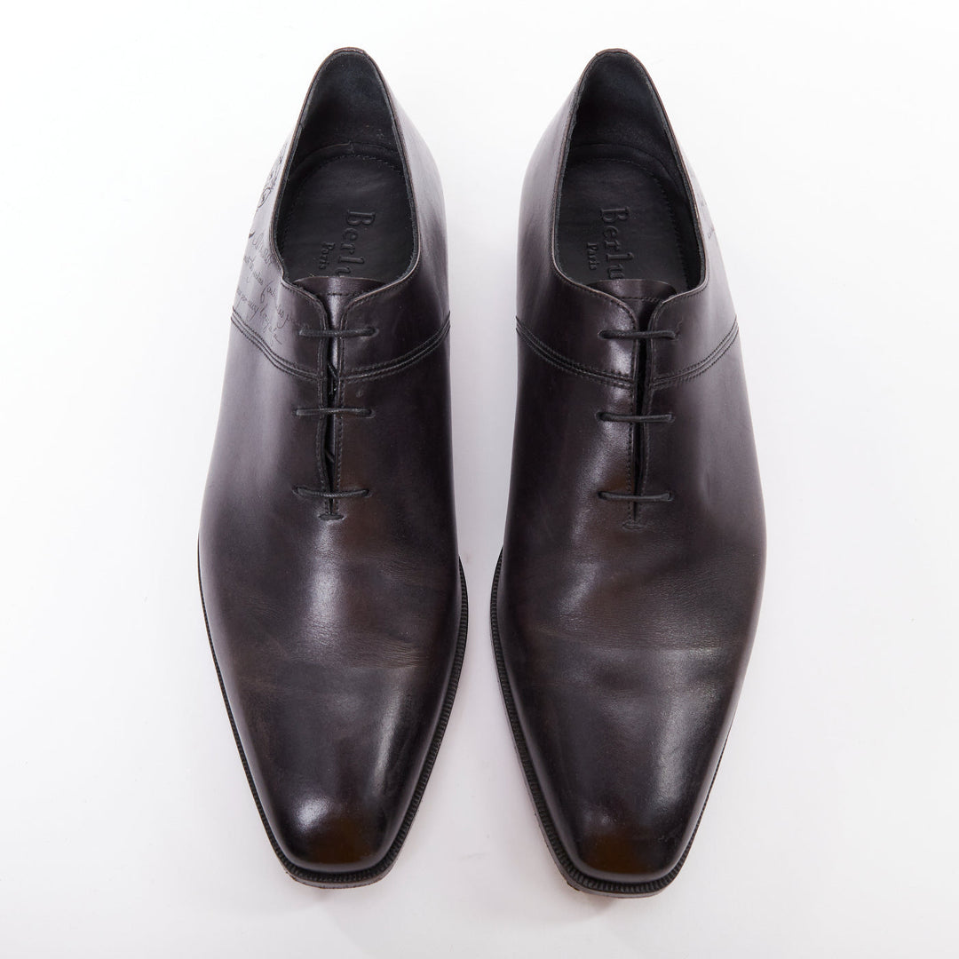 BERLUTI Alessandro grey calf leather Scritto calligraphy loafer shoes UK8 EU41