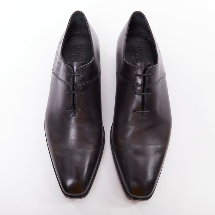 BERLUTI Alessandro grey calf leather Scritto calligraphy loafer shoes UK8 EU41