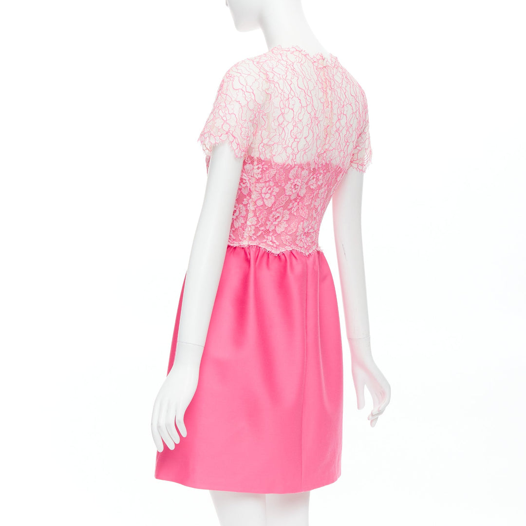 VALENTINO 2011 Runway pink wool blend floral lace overlay bodice dress IT42 M
