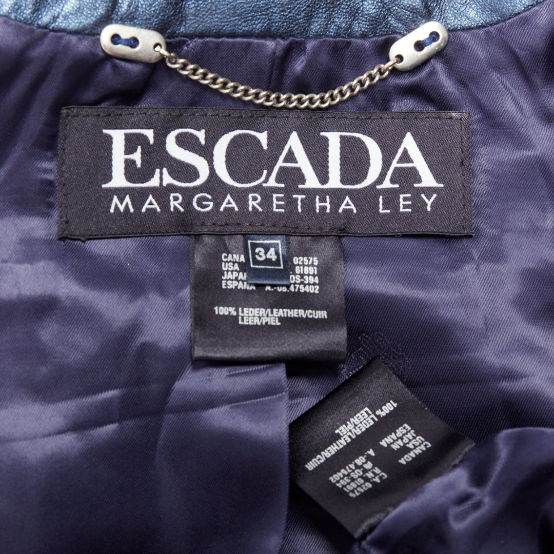 ESCADA Vintage 1980s Starry Night metallic blue leather stud jacket FR34 S