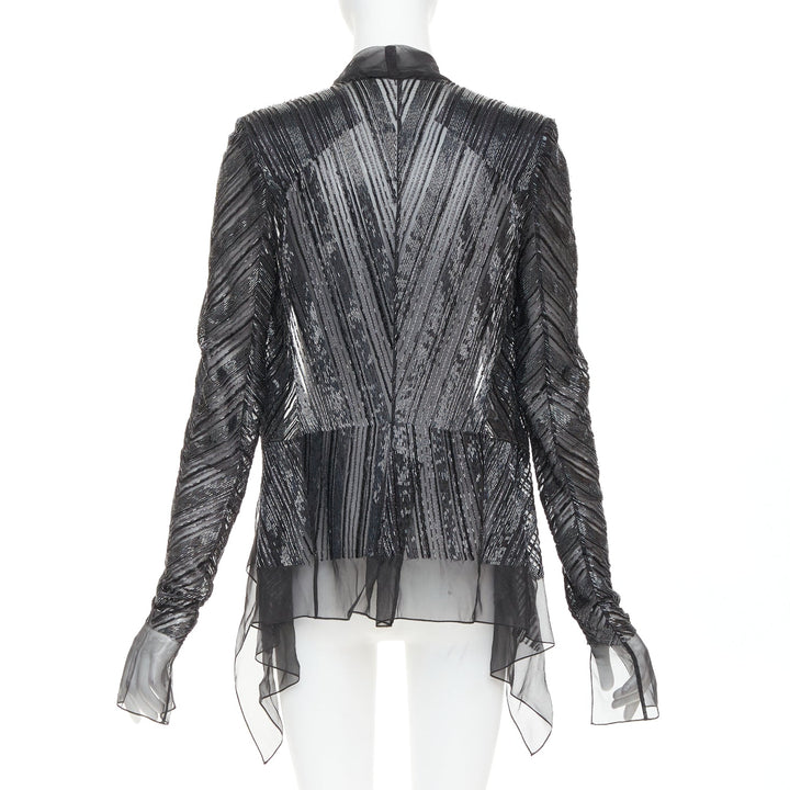 ALEXANDRE VAUTHIER sheer grey geometric long bead embellished drape jacket