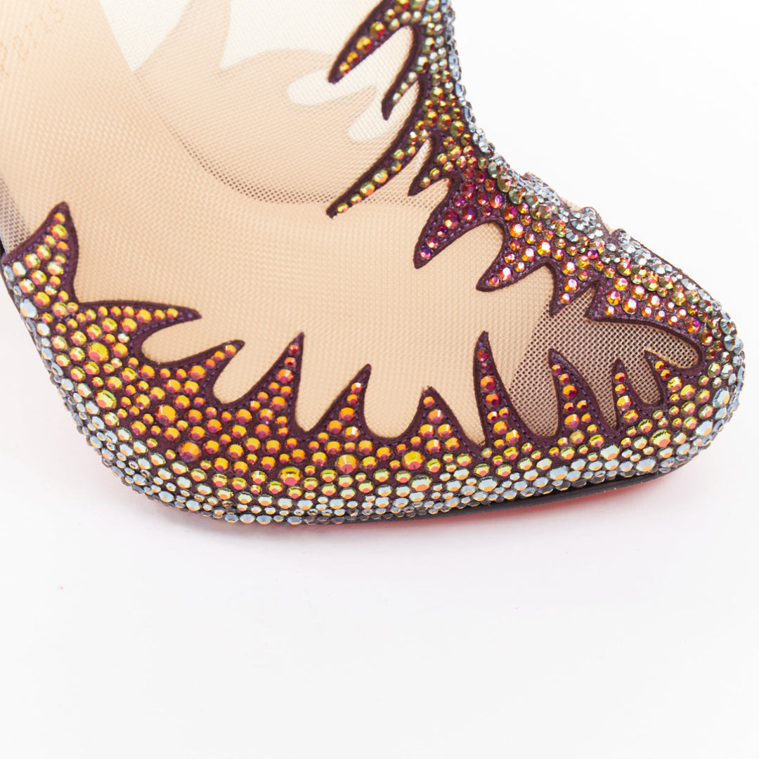 rare CHRISTIAN LOUBOUTIN Marale Boot 140 Suede Vulcano strass crystal mesh EU38