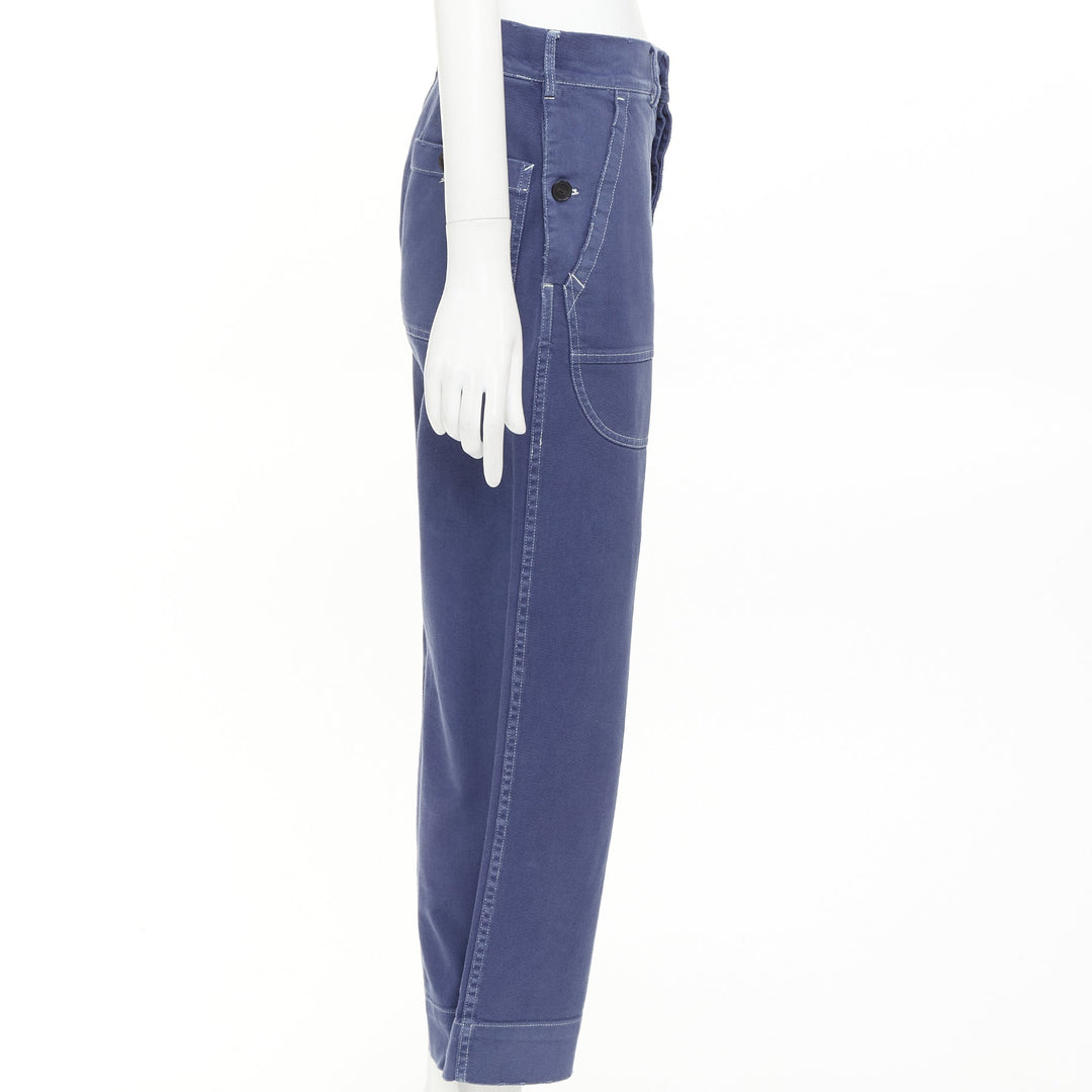 DIOR blue cotton whtie stitch palm print back utility cargo pants FR36 S
